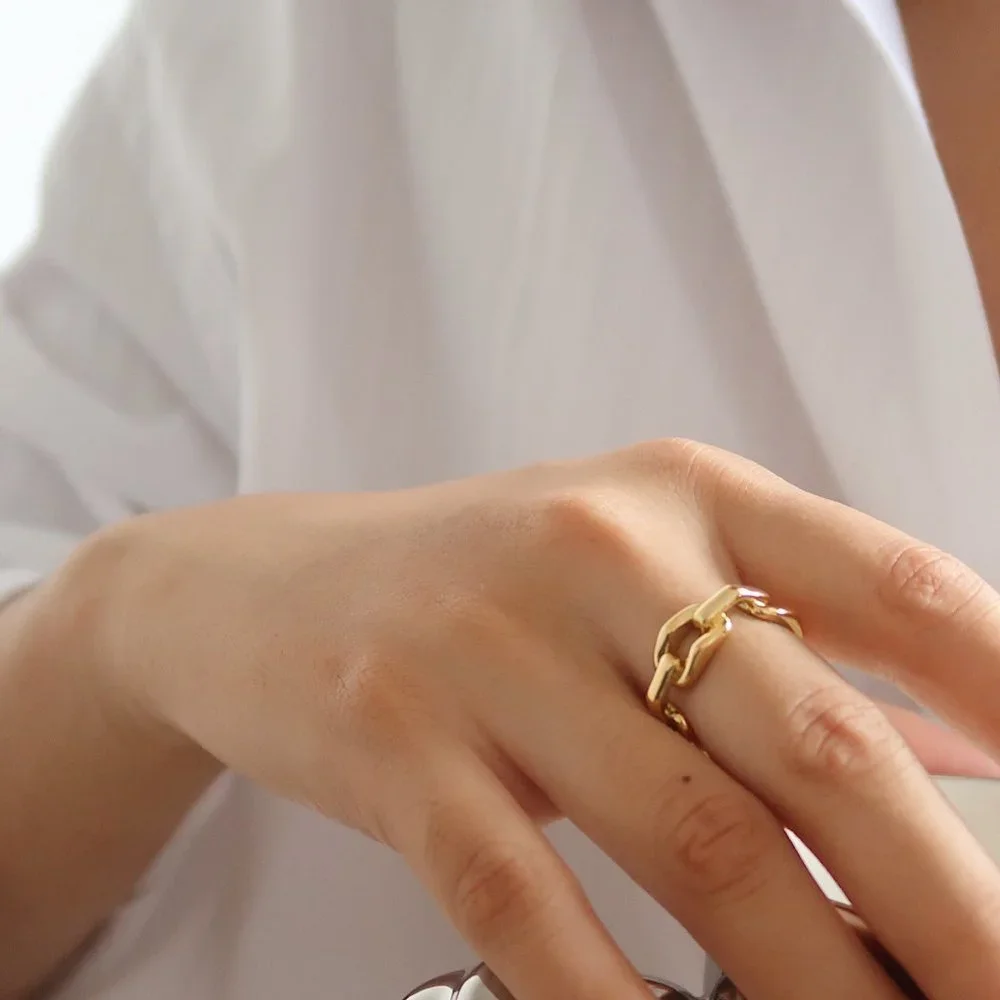 NEW 18K Gold Plated Link Chain Ring x